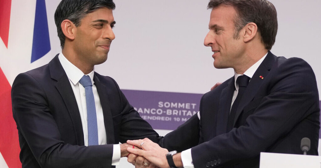 Storbritanniens premiärminister Rishi Sunak och Frankrikes president Emmanuel Macron. Avtal ska stoppa illegal migration över kanal