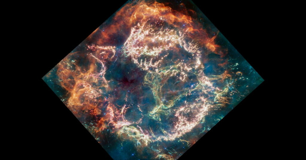Supernovan Cassiopeia A befinner sig omkring 11|000 ljusår från jorden i stjärnbilden Cassiopeia. Nya bilder på supernovan kan lösa rymdgåtan