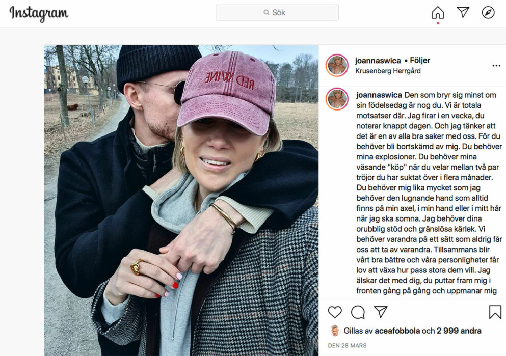Joannas fina och kärleksfulla ord till hemlige pojkvännen på Instagram.