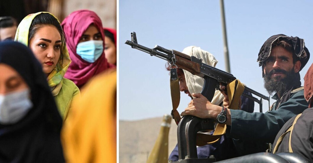 Kvinnor samlade för en protest mot talibanernas våld.