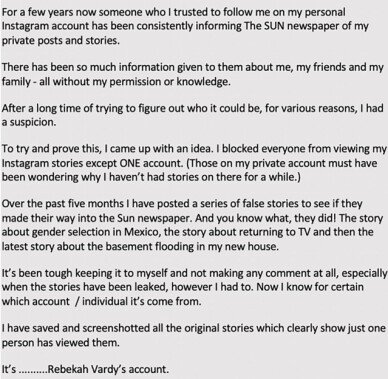 Texten Coleen Rooney publicerade på Instagram.