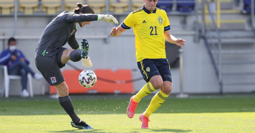 Tim Prica gjorde Sveriges 1–0-mål. Arkivbild. Smakstart för Bäckström i kvalpremiären