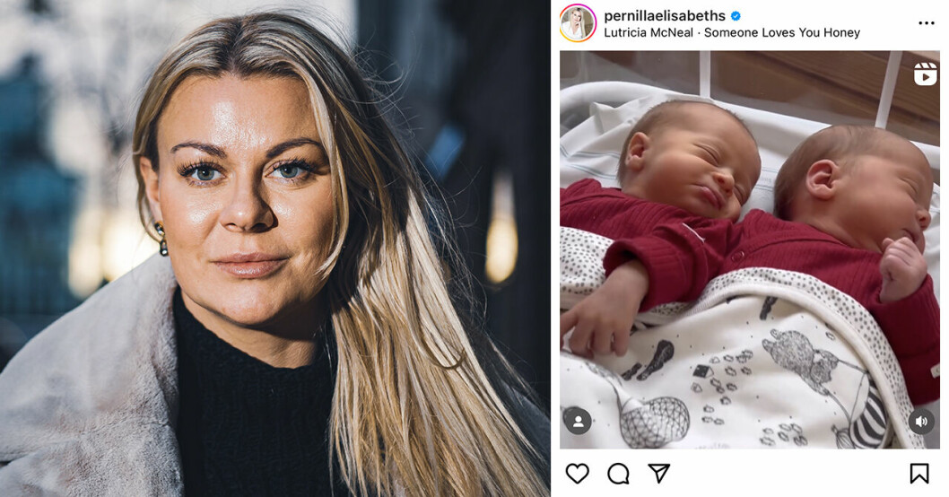 Tindersvindlarens offer Pernilla Sjöholm och hennes tvillingar.