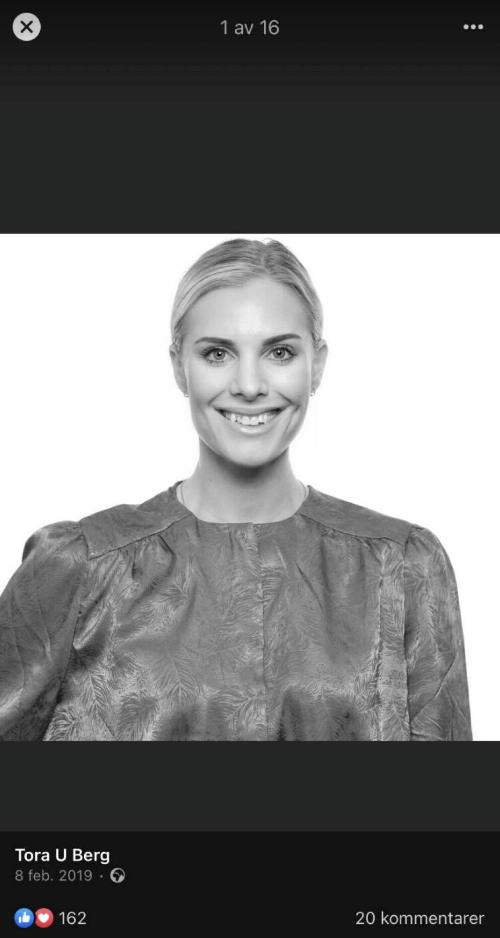 Tora Uppstrøm Bergs profilbild på Facebook. Tora Uppstrøm Bergs profilbild på Facebook