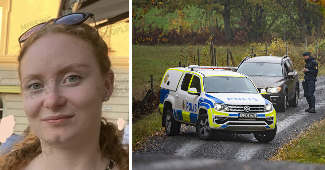 Tove till vänster och till höger en polisbil som deltar i sökandet efter Tove innan hon hittades död.
