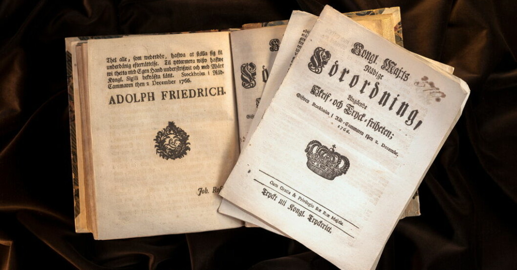 Tryckfrihetsförordningen antogs 1766. Nu blir den världsminne. Pressbild. Tryckfrihetsförordningen utsedd till världsminne