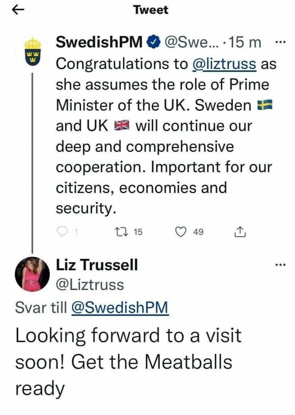 Liz Trussell var snabb att svara Andersson. Tweet.