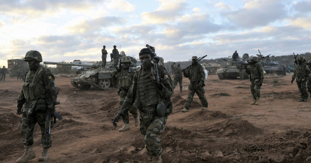 Ugandiska soldater som strider för Afrikanska unionen i Somalia. Arkivbild. 54 fredsbevarande soldater dödade i Somalia