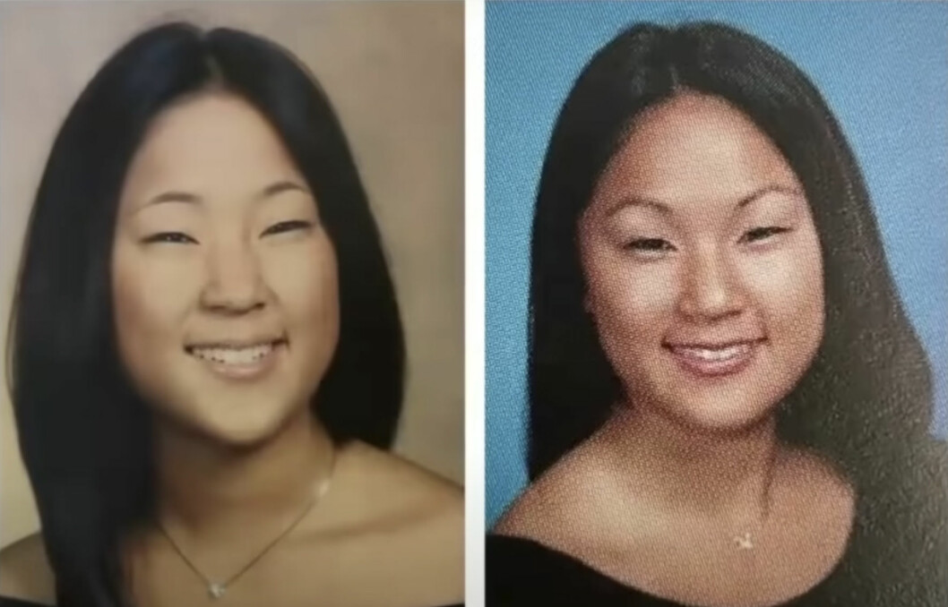 Två bilder av systrarna som unga. Lika som bär. Två äldre bilder av systrarna som unga.