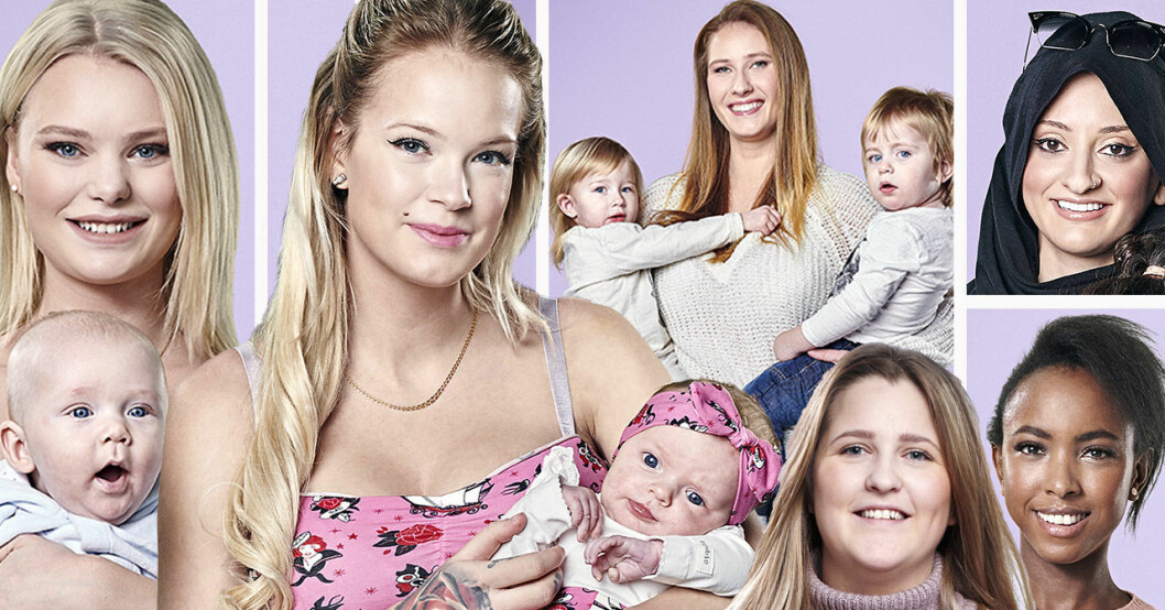 Ellinor Bjurström, Natalie Eklind, Luma Alalawi, Niffi Sjöberg, Fayme Elmén och Sonia Kamikazi i Unga mammor 2019.