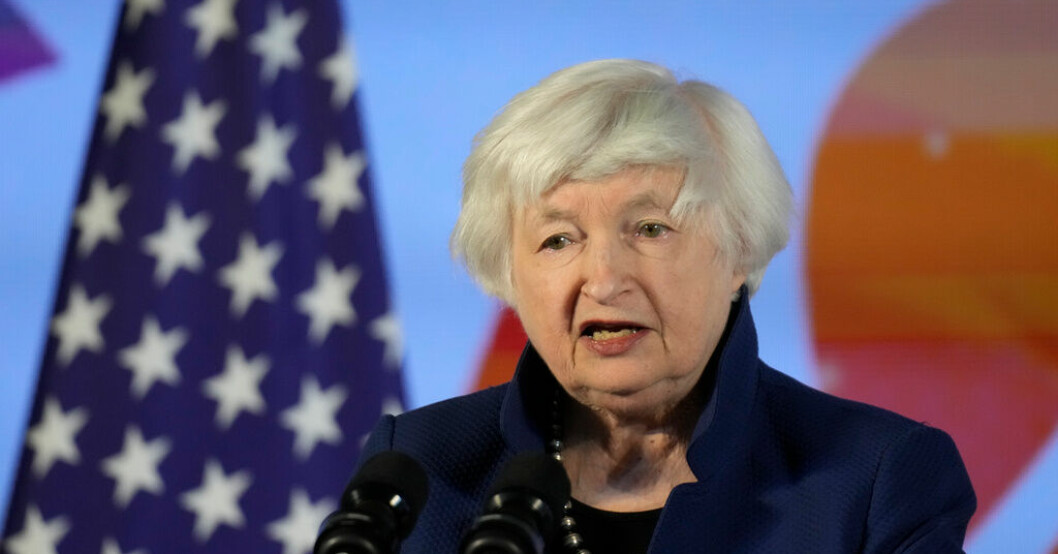USA:s finansminister Janet Yellen kommenterar inflationen. Arkivbild. Yellen tror fortfarande på mjuklandning i USA