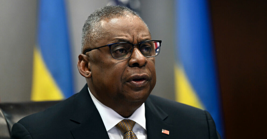 USA:s försvarsminister Lloyd Austin under onsdagens pressmöte. Skarp ordväxling mellan försvarsministrar