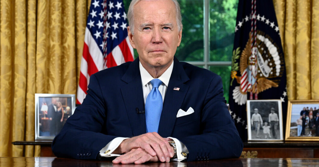 USA:s president Joe Biden höll tal till nationen från Ovala kontoret i Vita huset i Washington. President Biden: Krisen är avvärjd
