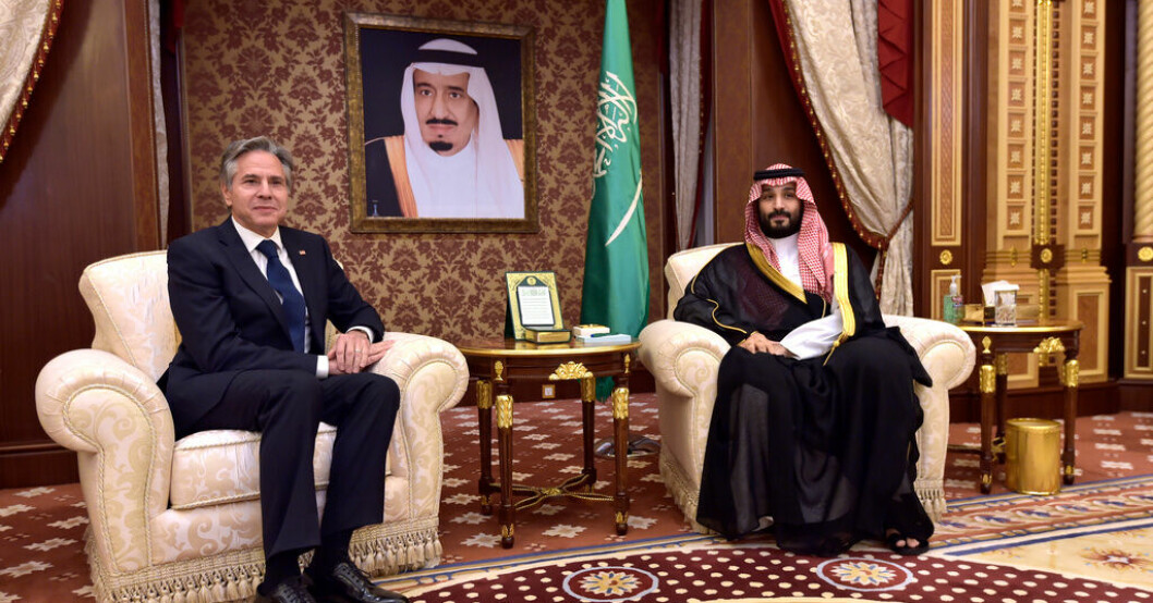 USA:s utrikesminister Antony Blinken och Saudiarabiens kronprins Mohammed bin Salman. Blinken träffade saudisk kronprins
