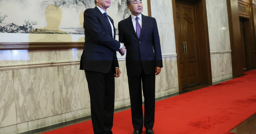 USA:s utrikesminister Antony Blinken träffar sin kinesiske motsvarighet Wang Yi i Peking. Arkivbild. Wang till Blinken: Ingen kompromiss om Taiwan
