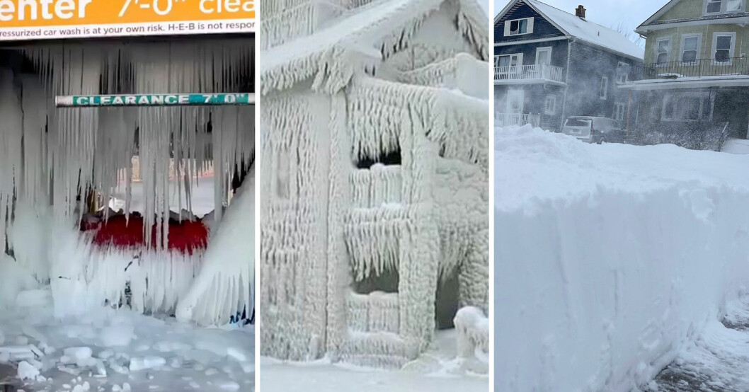 Galna bilder sprids efter vinterstormen i USA under julhelgen.