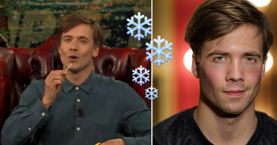Här provspelar Väder-Nils som årets julvärd – mitt i sändning