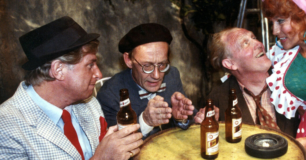 Ulf Brunnberg (Vanheden), Gösta Ekman (Sickan), Björn Gustafson (Dynamit-Harry) och Birgitta Andersson (Doris) i Jönssonligan på Mallorca 1989.