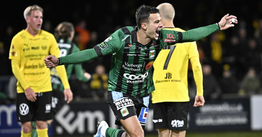 Varbergs Assad Al Hamlawi jublar efter 2–2-målet mot Mjällby. Varberg visade moral – tog poäng mot Mjällby