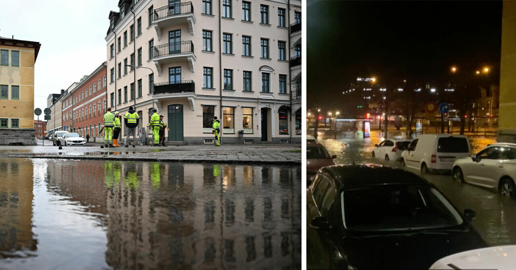 En vattenläcka i centrala Karlskrona har orsakat stor översvämning