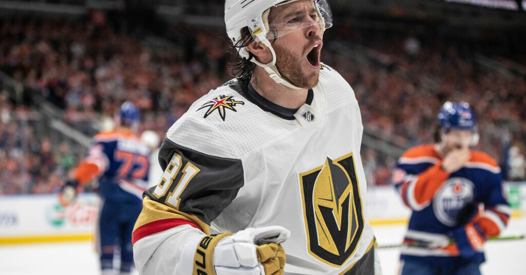 Vegas Jonathan Marchessault firar sitt mål i den första perioden. Vegas krossade Edmonton – tar täten i kvarten