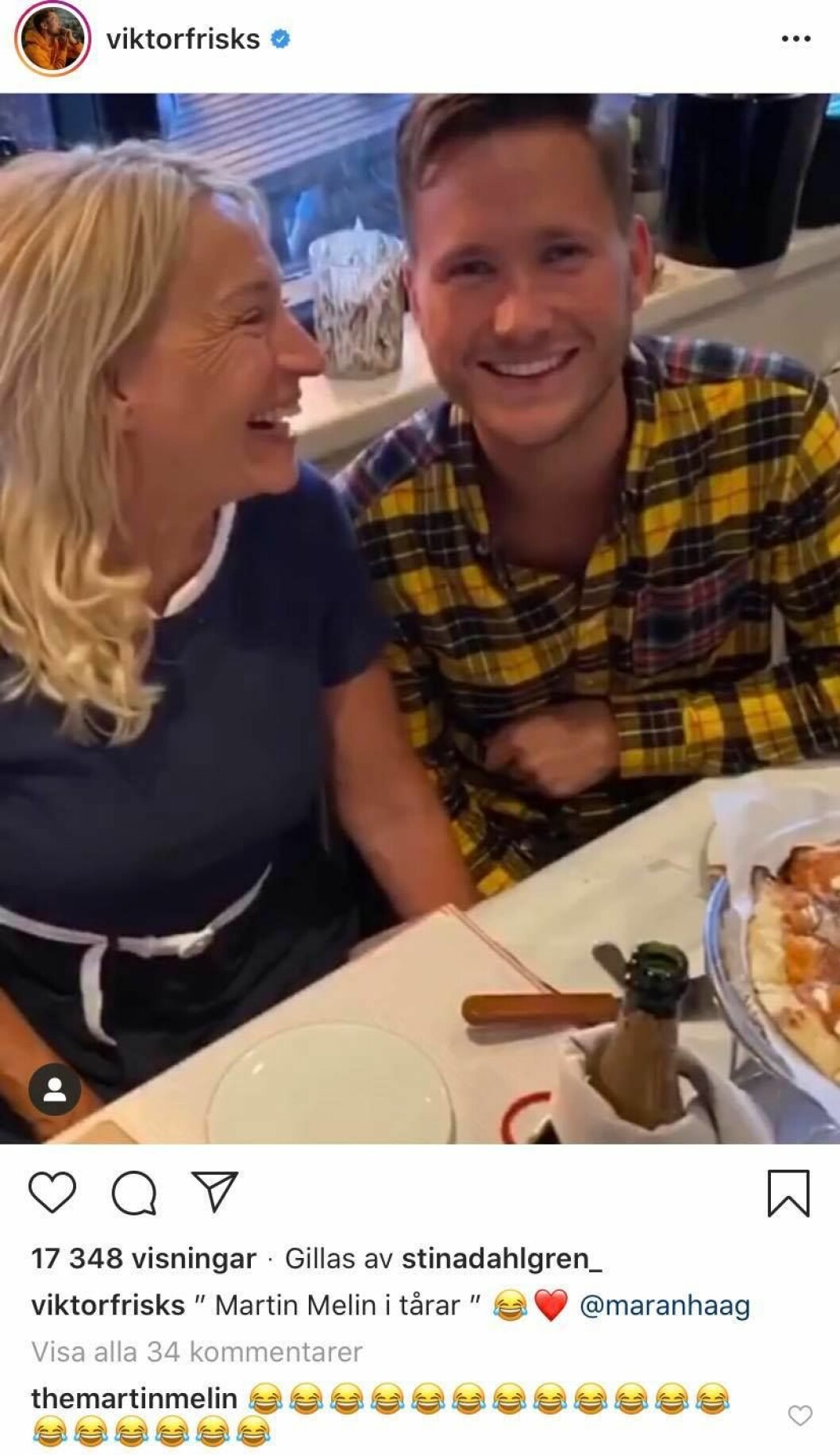 FOTO: Instagram Viktor Frisk och Martina Haag skojar med Martin Melin på Instagram