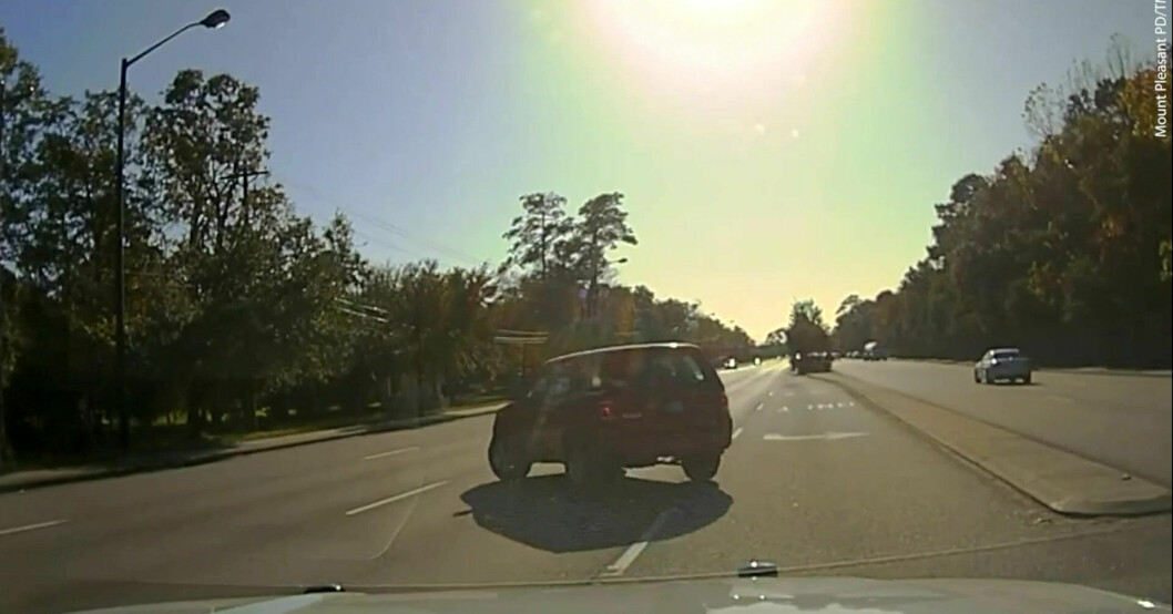 Tamara färdades i sin röda bil när polisen uppfattade att hon körde vårdslöst. Tamara kör vårdslöst på motorvägen.