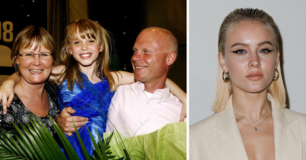 Zara med mamma Agneta och pappa Anders efter Talang-segern 2008 – och hur hon ser ut 2020. <strong>Foto: TT.</strong> Zara Larsson med mamma och pappa efter Talang-segern 2008 och hur hon ser ut 2020.