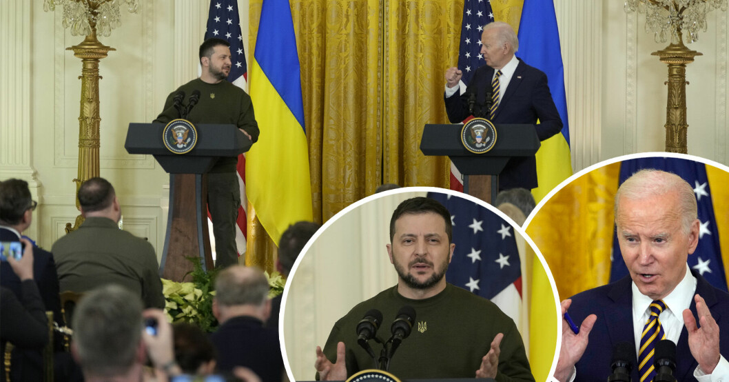 Ukrainas president Zelenskyj och Joe Biden höll en gemensam pressträff.