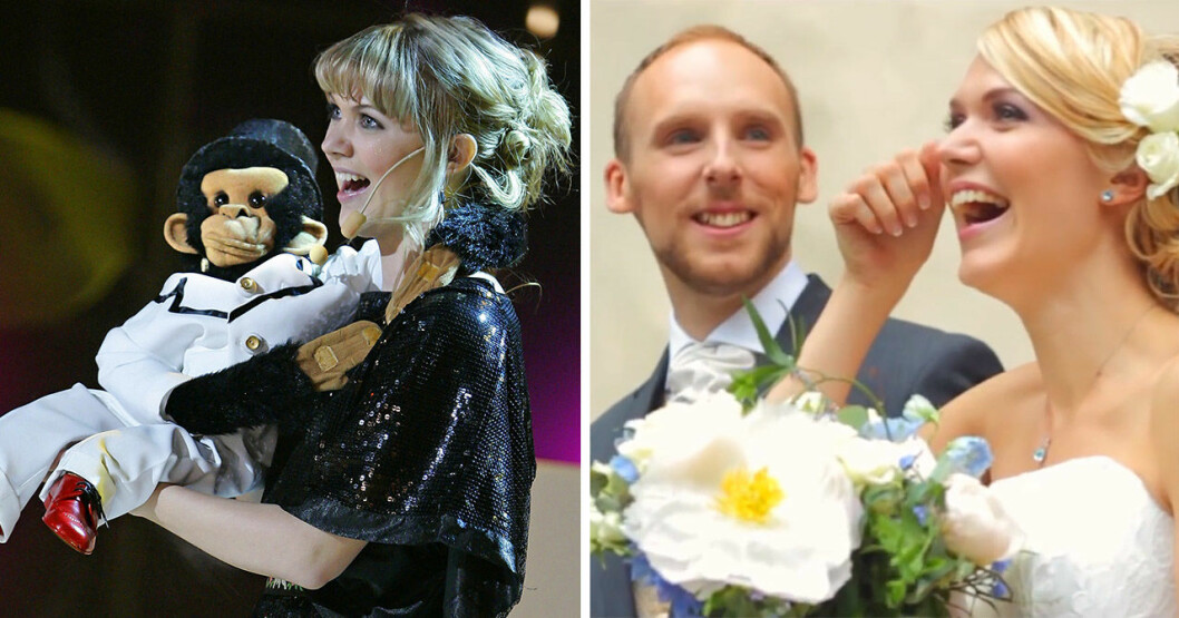 Cecilia med Totte 2007 och med maken William 2016. <strong>Foto: TT & Youtube.</strong> Cecilia ”Zillah” Ustav med apan Totte och sin make William.