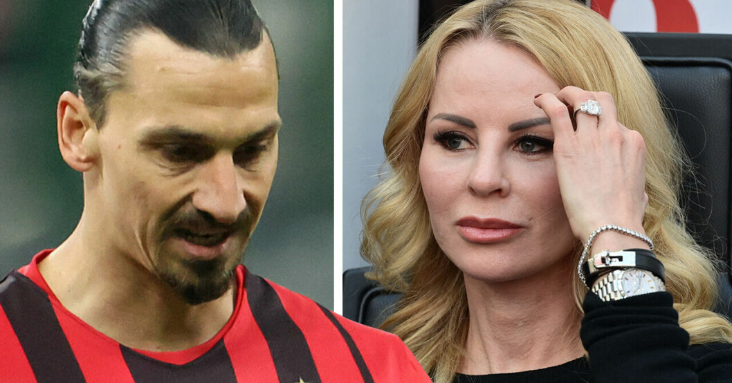 Zlatan i Milantröjan och Helena som ser blickar åt sidan.