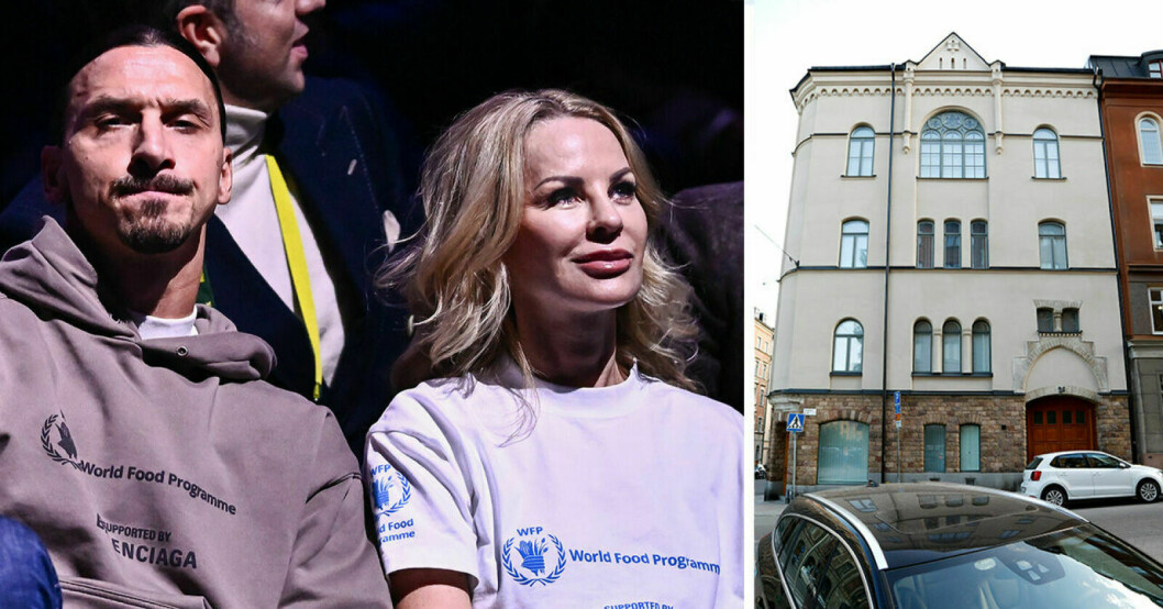 Zlatan och Helena Seger och deras fastighet på Östermalm till höger.
