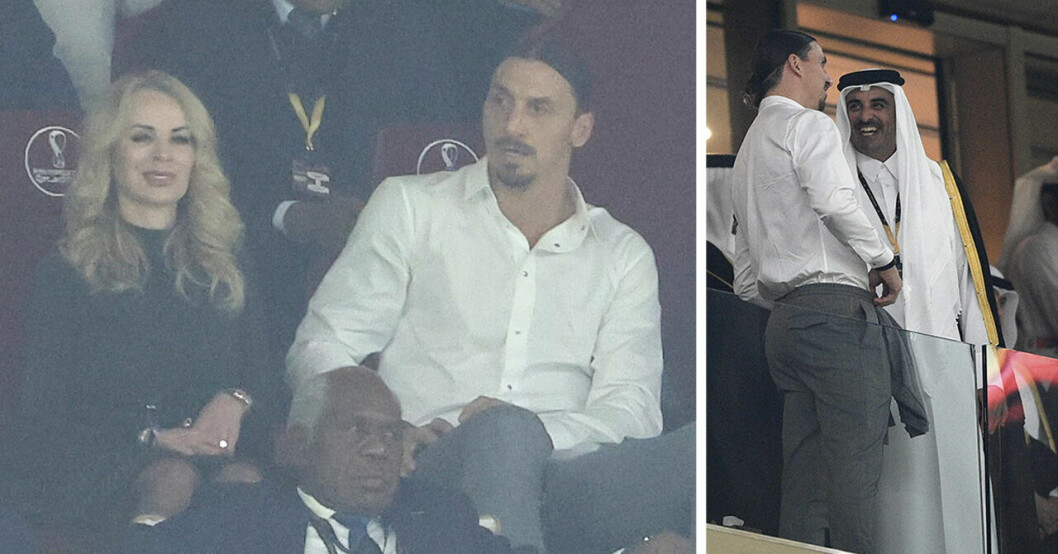 Helena Seger och Zlatan Ibrahimovic till vänster. Till höger pratar Zlatan med shejk Tamim Bin Hamad Al Thani.